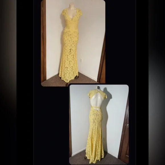 Jovani | Dresses | Jovani Yellow Lace Maxi Dress | Poshmark